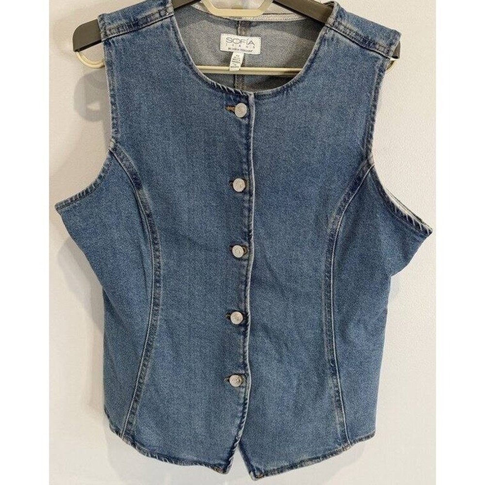Sofi Vergara Jeans Denim Vest Button Front Size M 8 10 Cotton Blend
